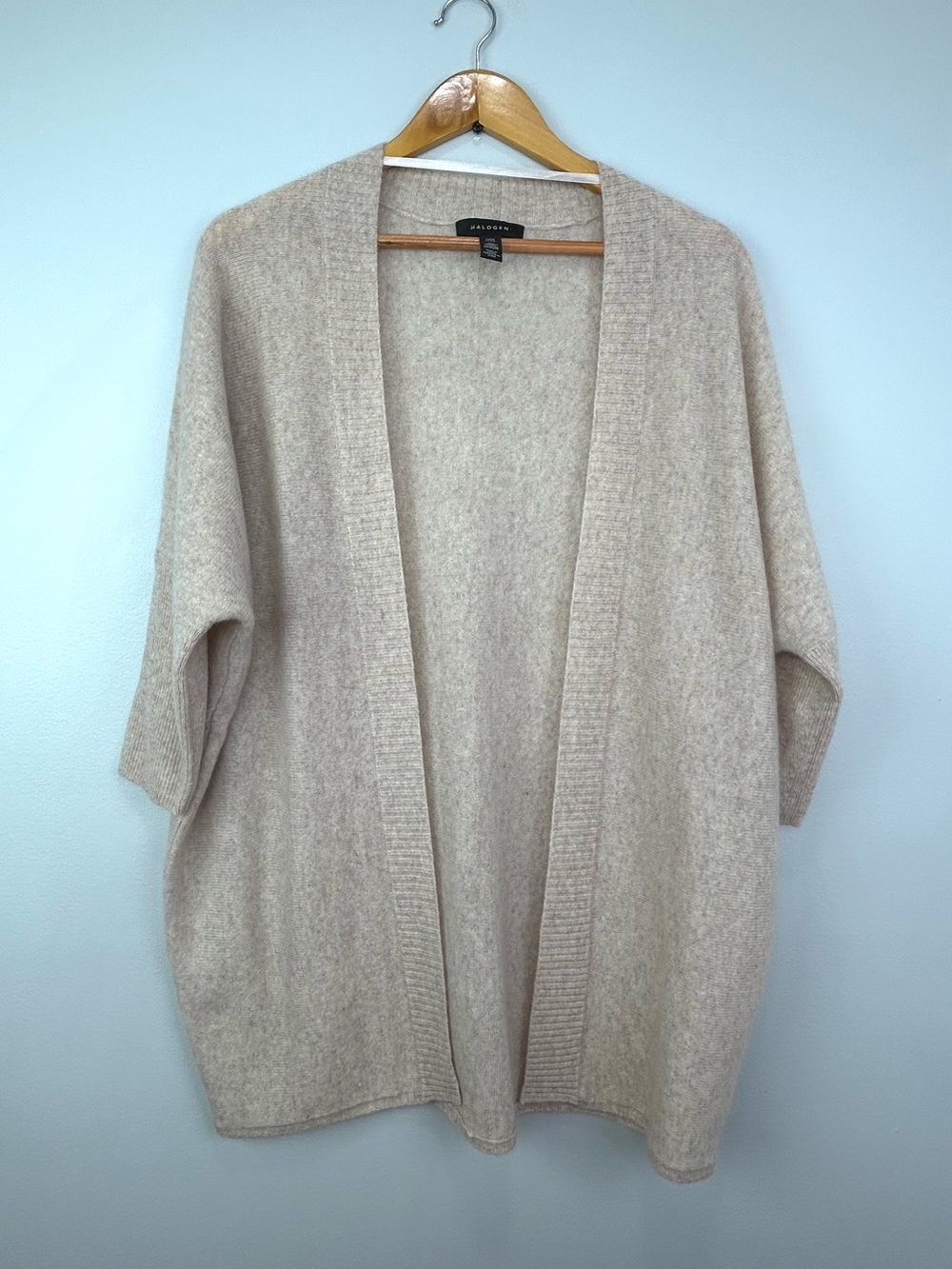 Halogen 100% cashmere Beige Open-Front longline cardigan Sweater one size soft